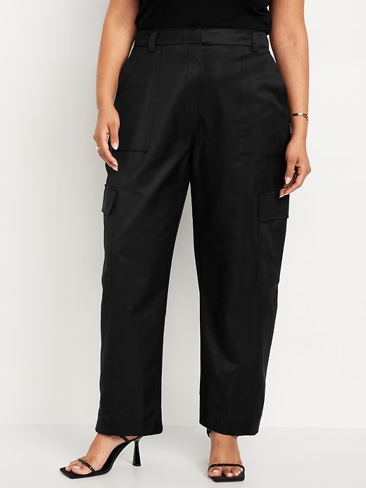 Image number 7 showing, Extra-High Waisted Satin Cargo Barrel Wide-Leg Pants