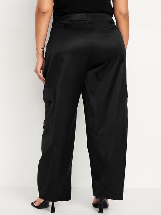 Image number 8 showing, Extra-High Waisted Satin Cargo Barrel Wide-Leg Pants