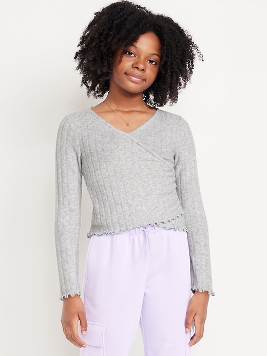 View large product image 1 of 4. Cozy Wrap-Front Ribbed Top for Girls