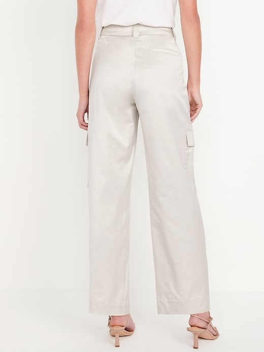 Image number 2 showing, Extra-High Waisted Satin Cargo Barrel Wide-Leg Pants