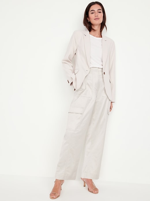 Image number 3 showing, Extra-High Waisted Satin Cargo Barrel Wide-Leg Pants