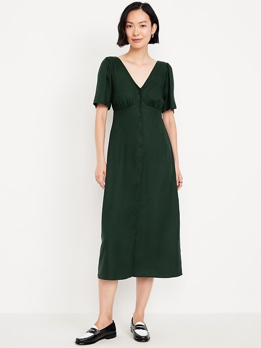 Image number 1 showing, Button-Down Crepe Midi Dress