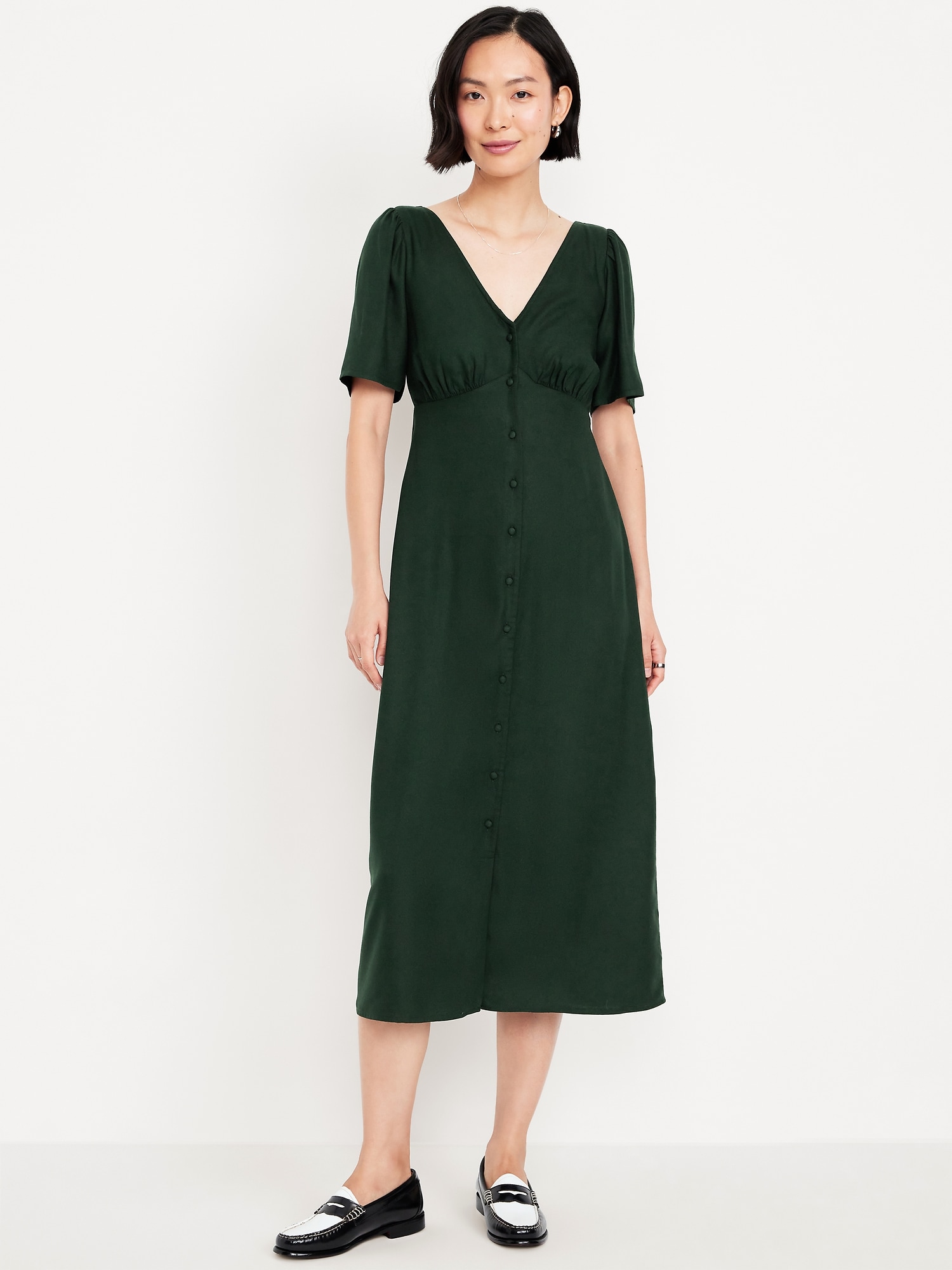 Button Down Crepe Midi Dress Old Navy