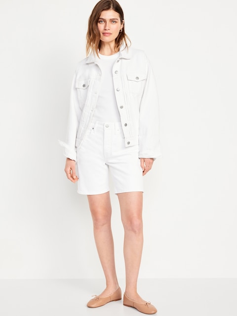 High-Waisted OG Button-Fly Jean Shorts -- 7-inch inseam - Calla Lily White