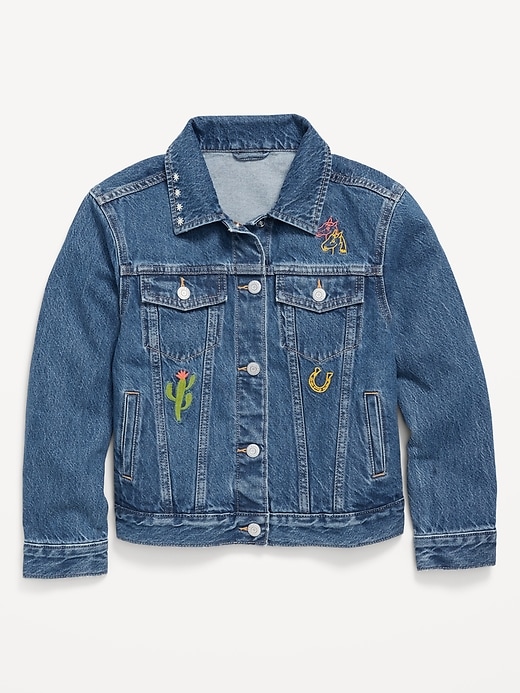 View large product image 2 of 4. Oversized Embroidered Jean Trucker Jacket for Girls