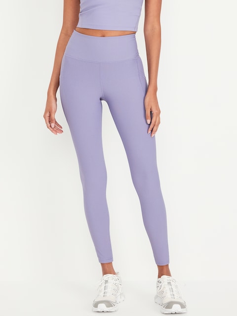High-Waisted PowerSoft Rib Pocket Leggings - Ribbed Opaline