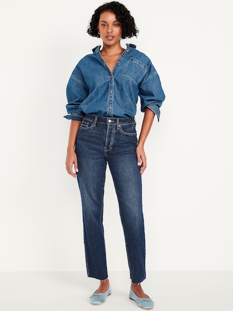 High-Waisted Button-Fly OG Straight Ankle Jeans - Button-Fly Dark Wash