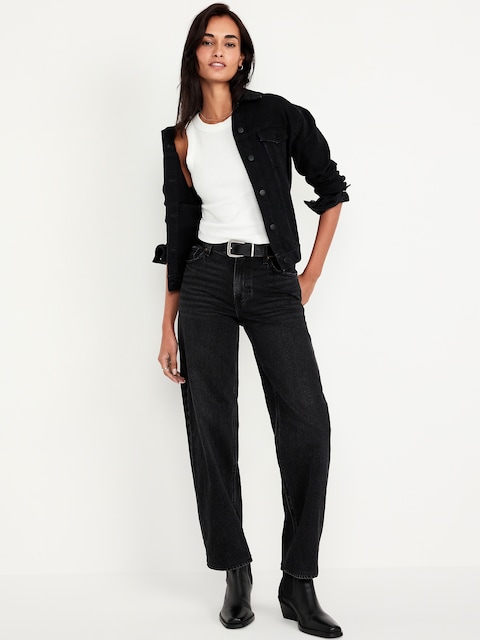 Mid-Rise Boyfriend Loose Jeans - Black