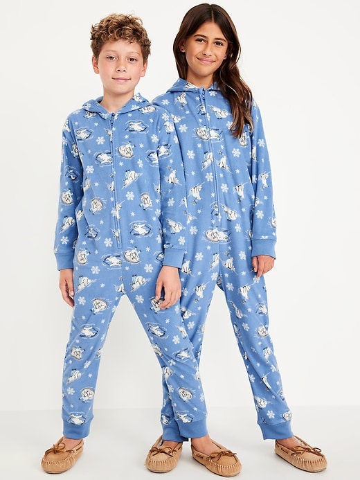 View large product image 1 of 4. Printed Gender-Neutral Microfleece Hooded One-Piece Pajamas for Kids