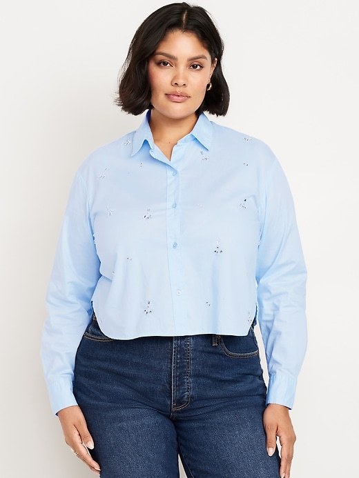 Image number 7 showing, Embellished Cropped Button-Down Shirt