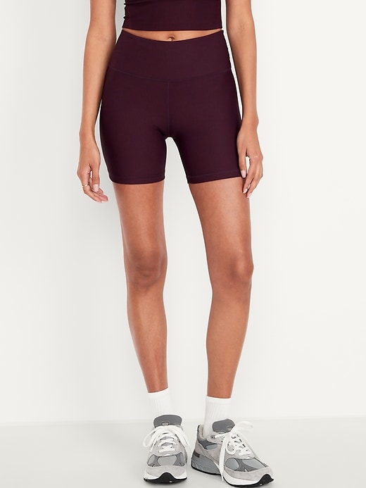 Image number 1 showing, High-Waisted PowerSoft Rib Biker Shorts -- 6-inch inseam