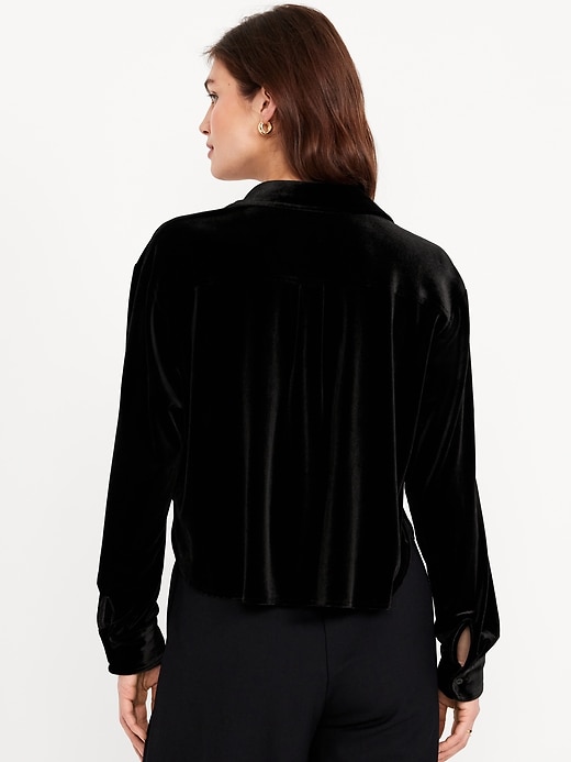 Image number 2 showing, Velvet Cropped Button-Down Shirt