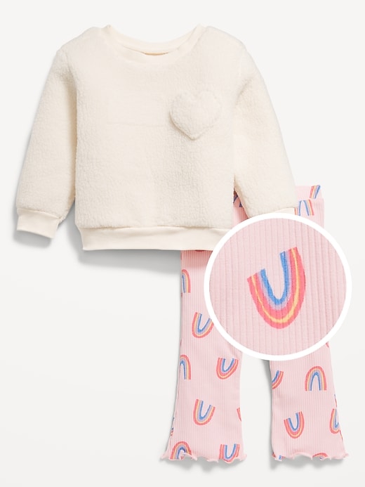 View large product image 1 of 2. Sherpa Heart-Pocket Sweatshirt and Ribbed Leggings Set for Baby