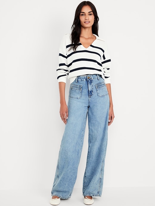 Image number 1 showing, High-Waisted Baggy Wide-Leg Trouser Jeans