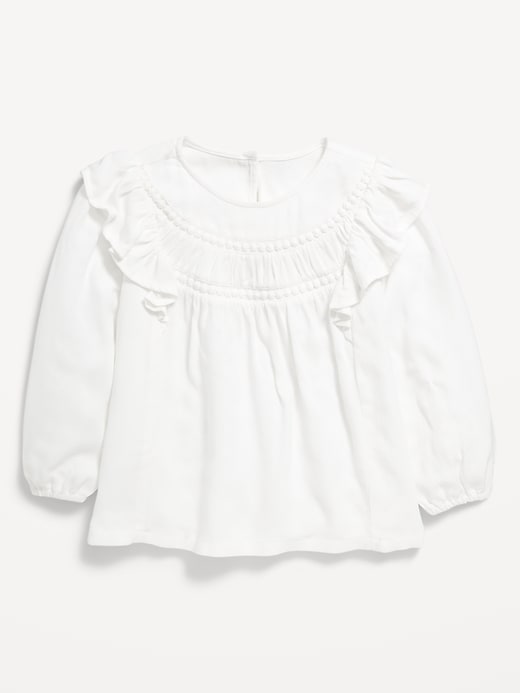 View large product image 1 of 1. Long-Sleeve Ruffle-Trim Crepe Top for Toddler Girls