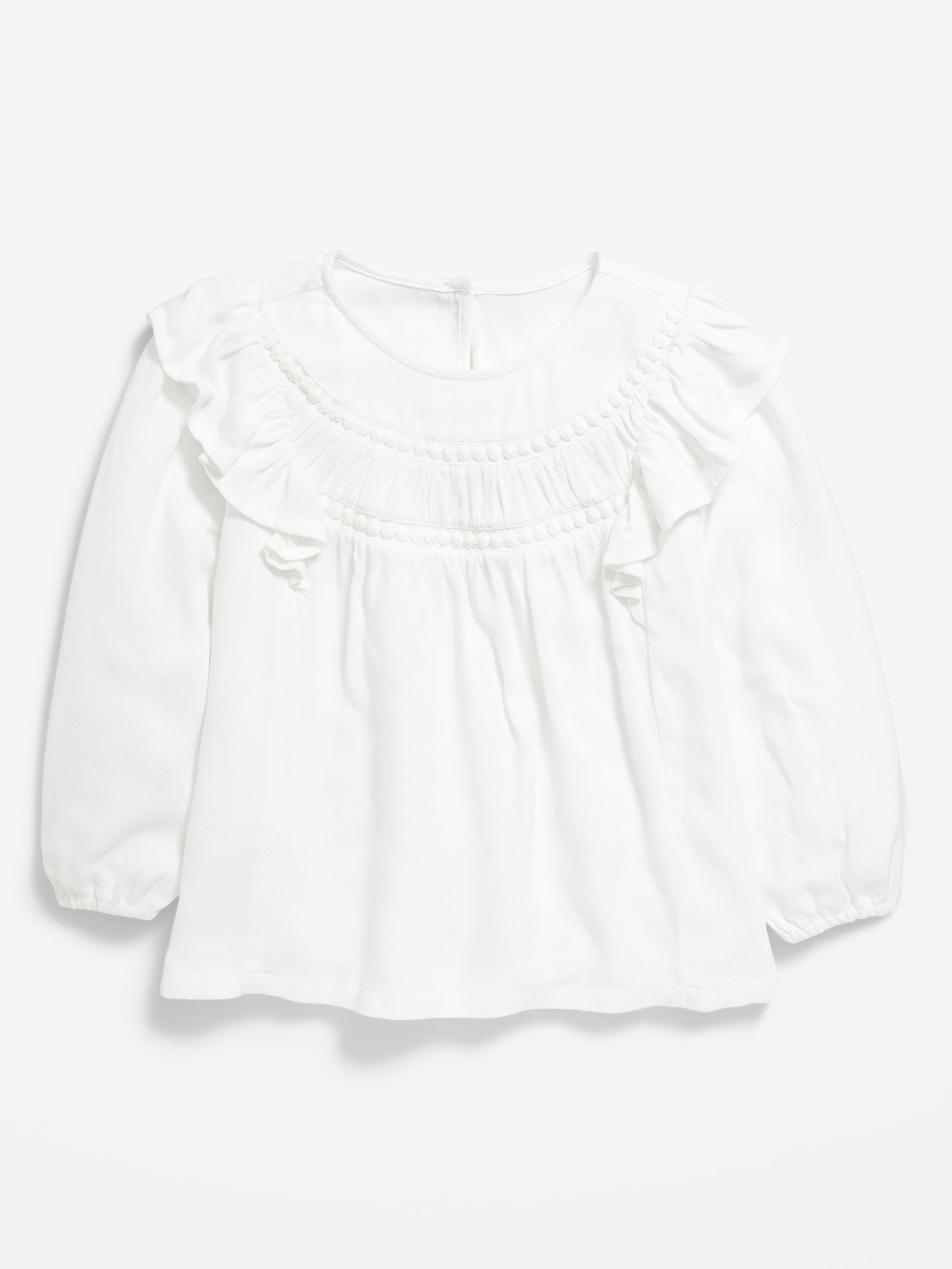 Long-Sleeve Ruffle-Trim Crepe Top for Toddler Girls