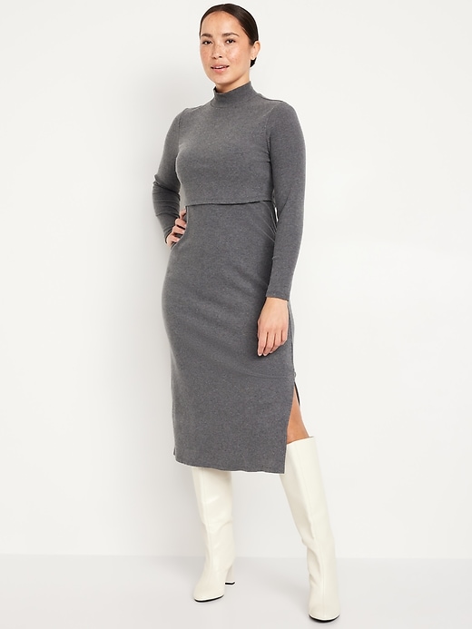 Image number 1 showing, Maternity Mock-Neck Nursing Midi Dress