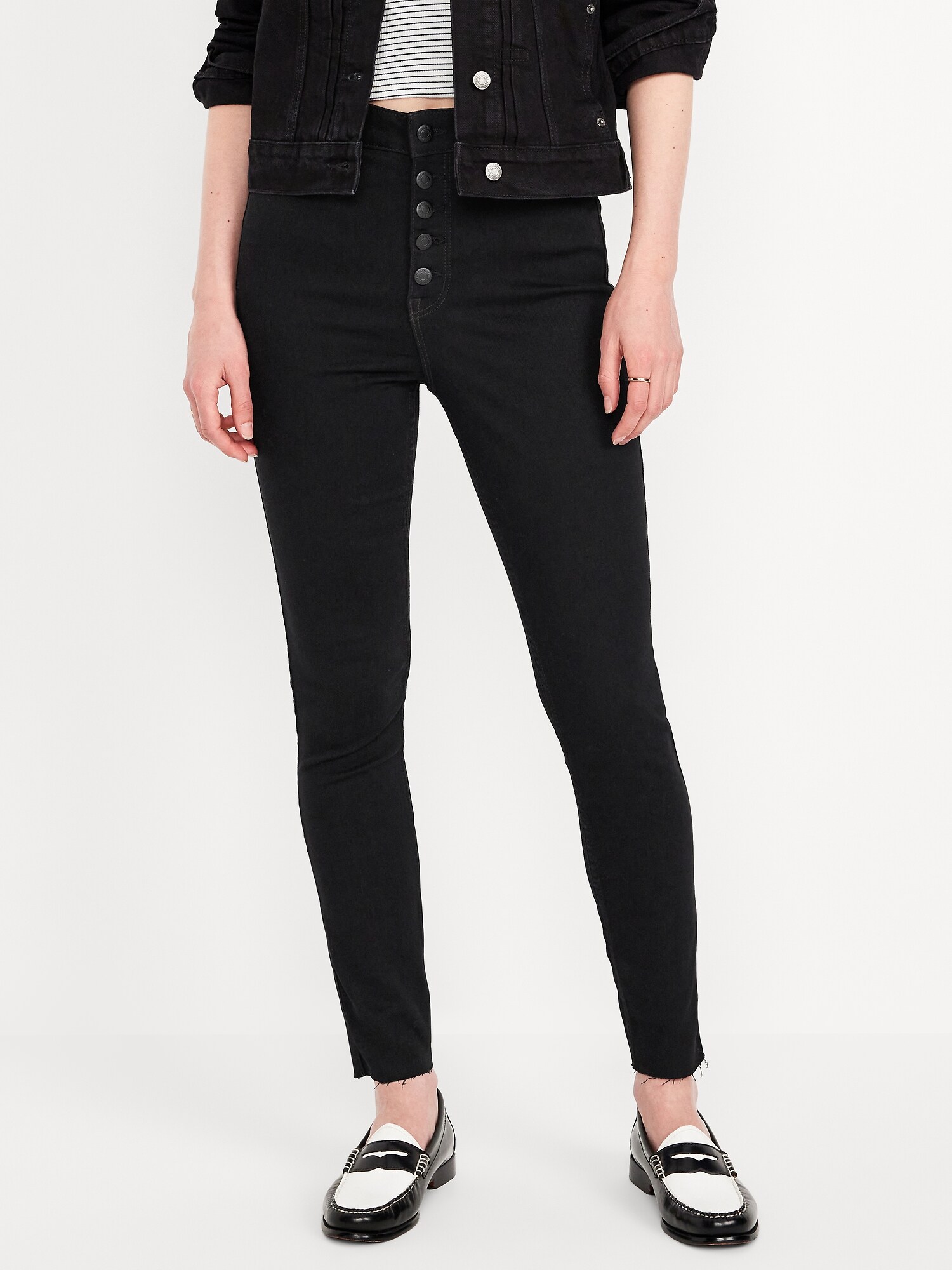 Женские джинсы Old Navy Extra High-Waisted Rockstar 360° Stretch Super-Skinny, цвет: Чёрный варёный — фото 2