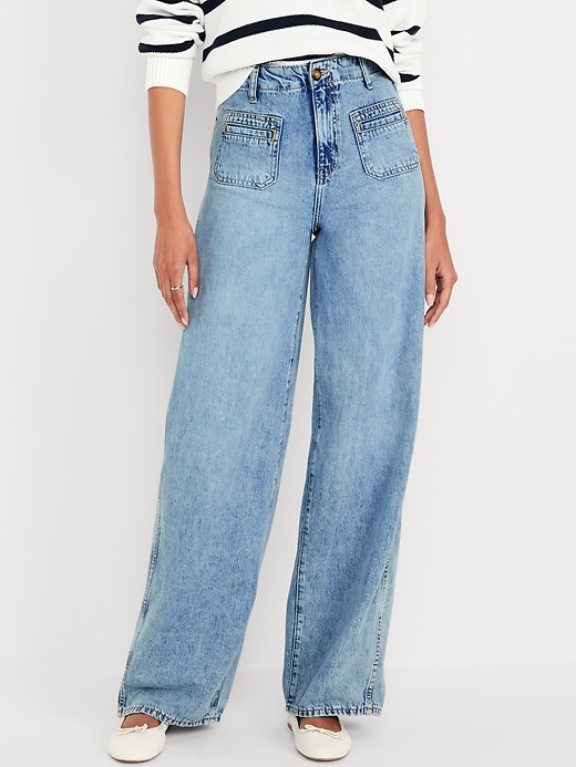 Image number 8 showing, High-Waisted Baggy Wide-Leg Trouser Jeans