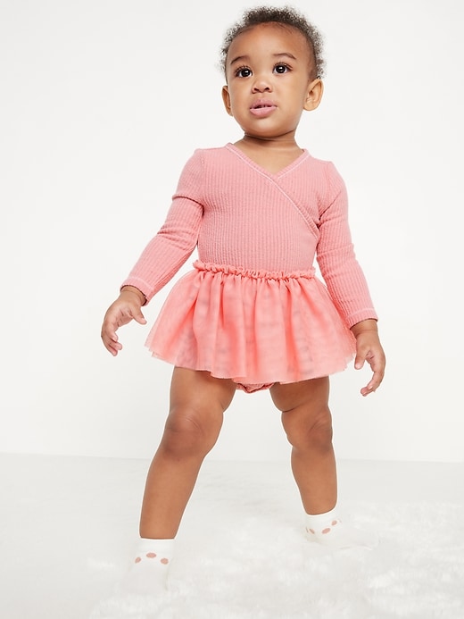 View large product image 1 of 3. Long-Sleeve Wrap-Front Ribbed Bodysuit Tutu Dress for Baby