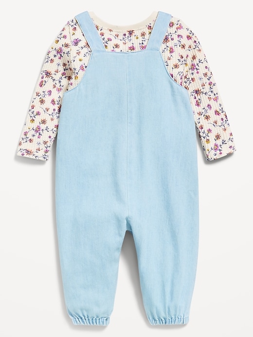 View large product image 2 of 3. Long-Sleeve Cozy-Knit T-Shirt and Chambray Overalls Set for Baby