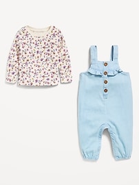 View large product image 3 of 3. Long-Sleeve Cozy-Knit T-Shirt and Chambray Overalls Set for Baby