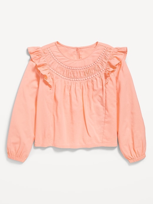 View large product image 2 of 3. Long-Sleeve Ruffle-Trim Top for Girls