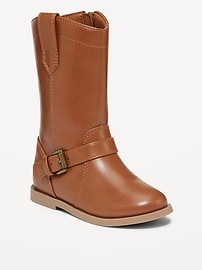 Image number 1 showing, Tall Faux-Leather Buckled Boots for Toddler Girls