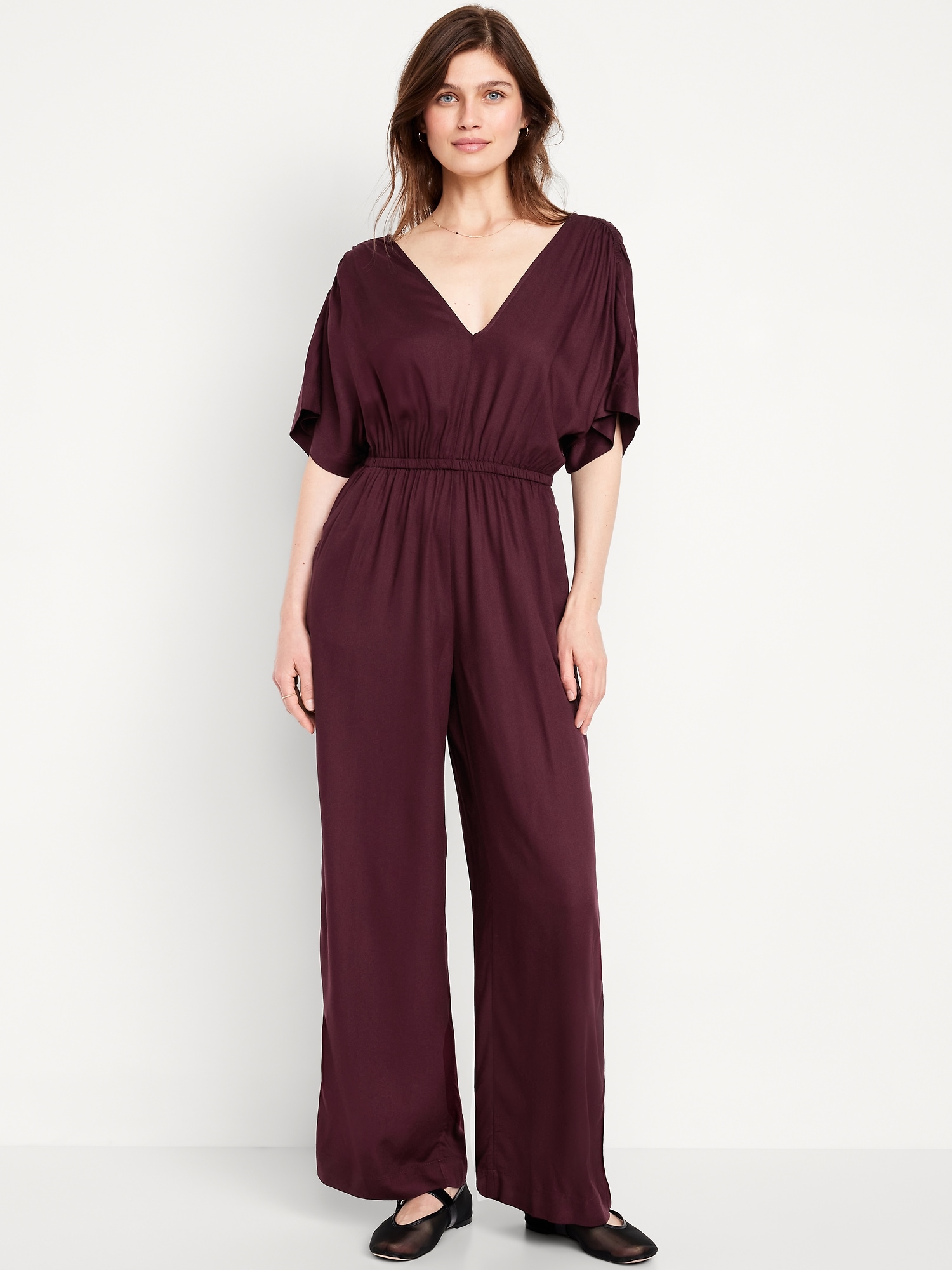 Waist-Defined Crepe Wide-Leg Jumpsuit