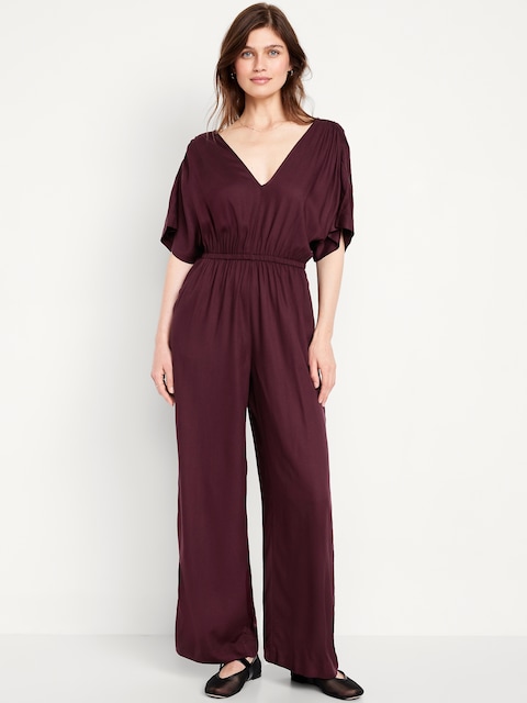 Waist-Defined Crepe Wide-Leg Jumpsuit