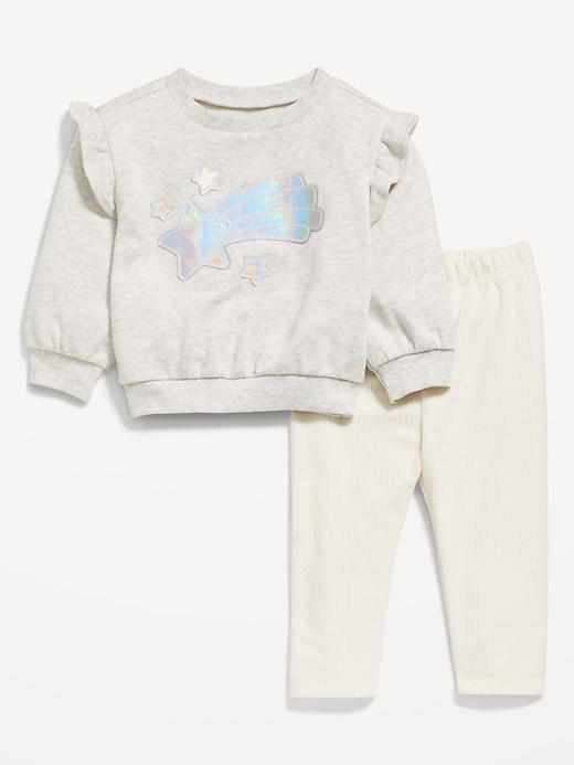 View large product image 1 of 3. Ruffle-Trim Graphic Sweatshirt and Corduroy Leggings Set for Baby