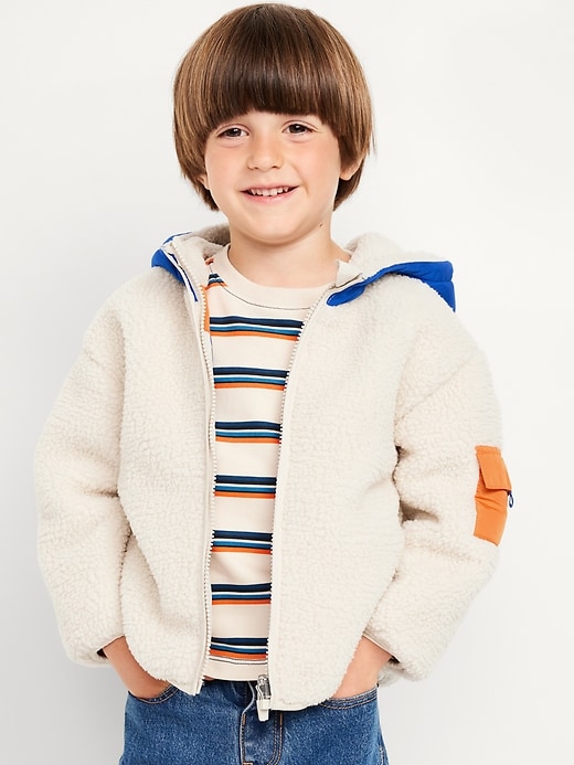 View large product image 1 of 3. Reversible Color Block Sherpa Jacket for Toddler Boys