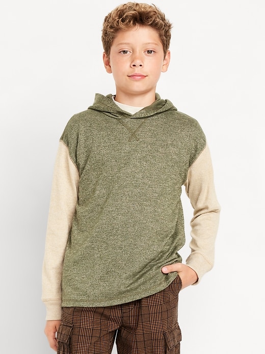 View large product image 1 of 4. Cozy-Knit Long-Sleeve Hooded T-Shirt for Boys