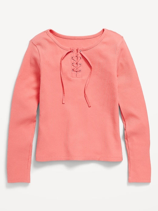 View large product image 2 of 3. Fitted Long-Sleeve Ribbed Lace-Up Top for Girls