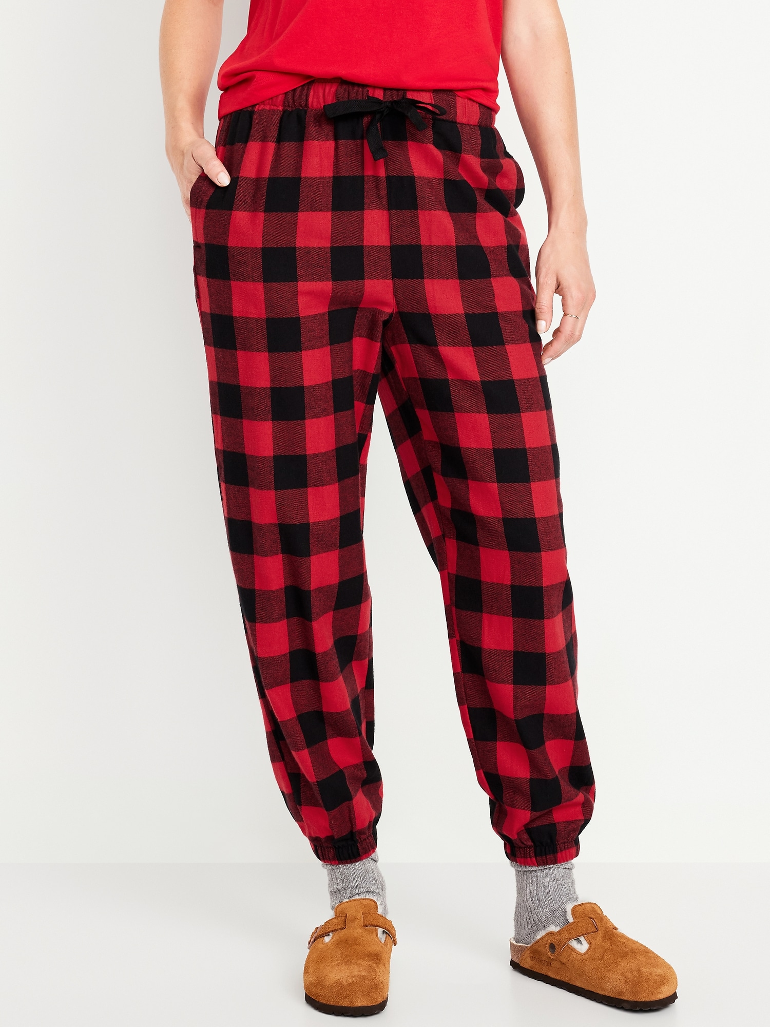 High Waisted Flannel Pajama Joggers for Women Old Navy