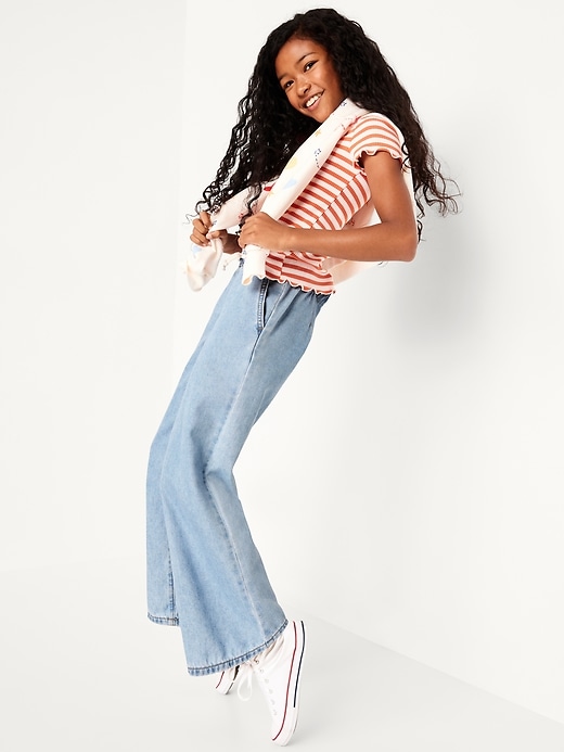 Image number 3 showing, High-Waisted Baggy Wide-Leg Pull-On Jeans for Girls