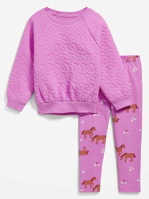 View large product image 1 of 3. Quilted Crew-Neck Sweatshirt and Leggings Set for Toddler Girls