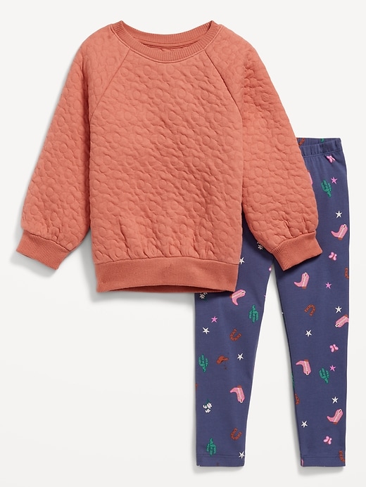 View large product image 1 of 2. Quilted Crew-Neck Sweatshirt and Leggings Set for Toddler Girls