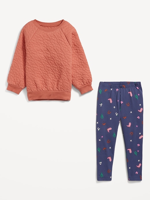 View large product image 2 of 2. Quilted Crew-Neck Sweatshirt and Leggings Set for Toddler Girls