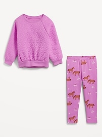 View large product image 3 of 3. Quilted Crew-Neck Sweatshirt and Leggings Set for Toddler Girls