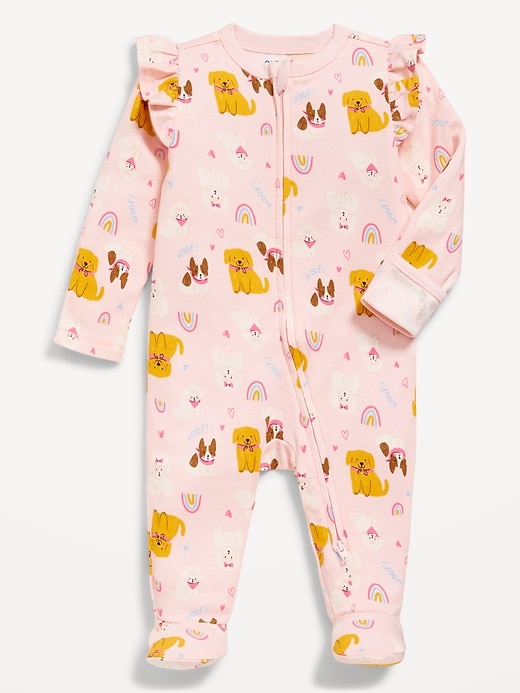 View large product image 1 of 2. 2-Way-Zip Sleep &amp; Play Ruffled Footed One-Piece for Baby