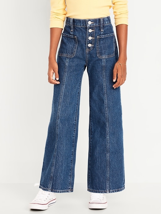 View large product image 1 of 4. High-Waisted Super Baggy Button-Fly Wide-Leg Utility Jeans for Girls