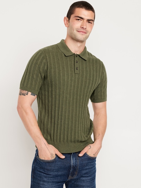 Ribbed Polo Sweater - Olive