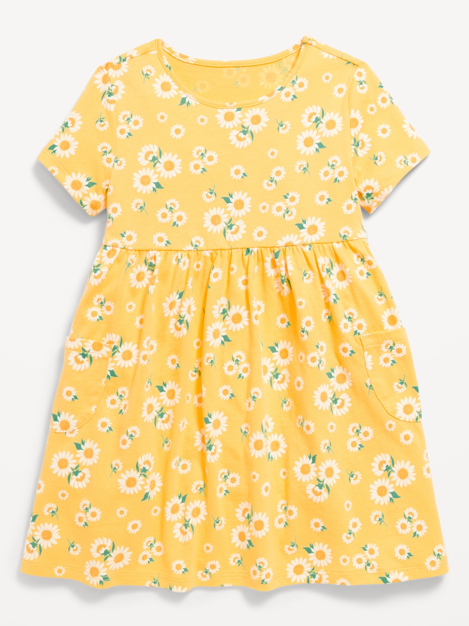 Old Navy Printed Jersey Knit Short Sleeve Dress for Toddler Girls Yellow Size 3T