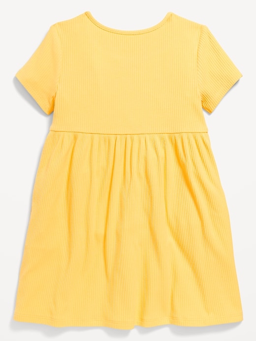 View large product image 2 of 2. Short-Sleeve Ribbed Fit and Flare Pocket Dress for Toddler Girls