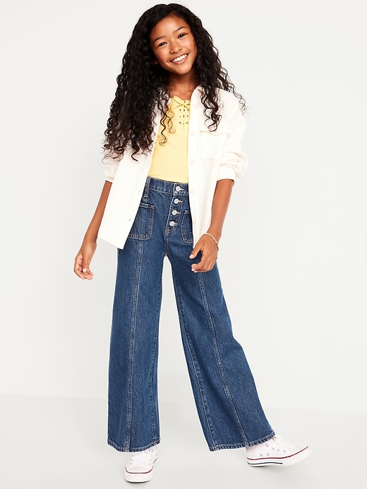 Image number 3 showing, High-Waisted Super Baggy Button-Fly Wide-Leg Utility Jeans for Girls