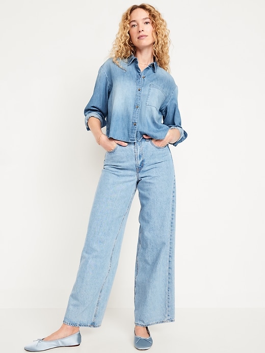 Image number 3 showing, Jean Button-Down Cropped Shirt