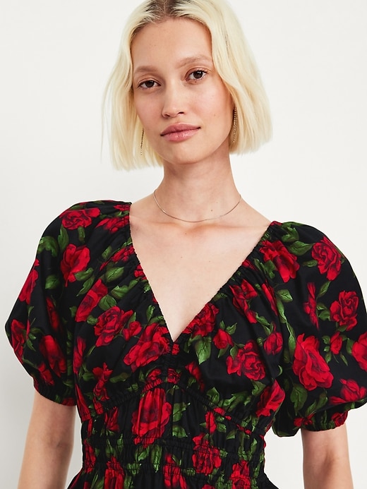 old navy waist defined mini dress Old Navy Waist-Defined Puff-Sleeve Cotton-Poplin Side-Cutout Mini Dress  Size 3X