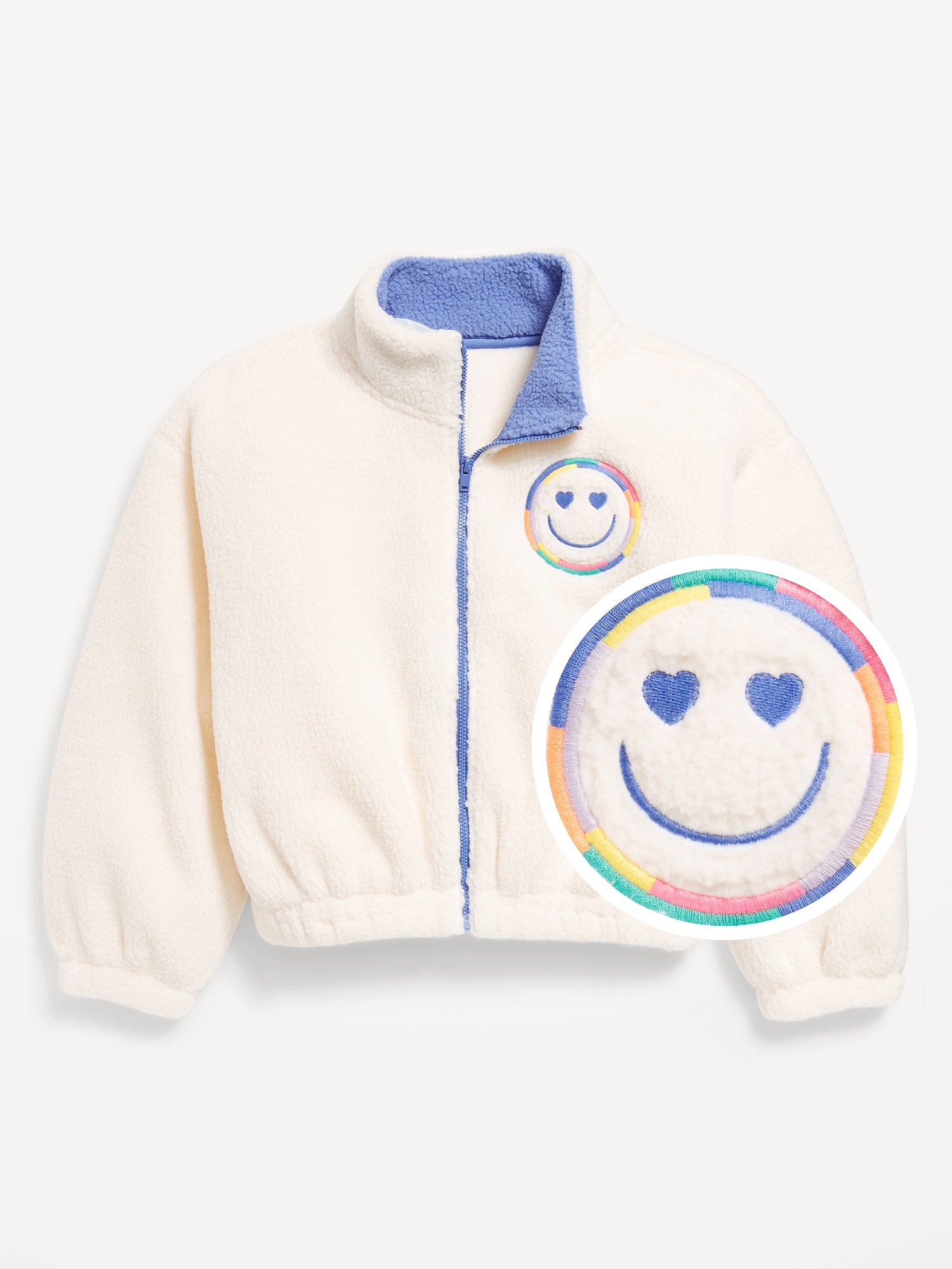 Mock-Neck Embroidered Sherpa Full-Zip Jacket for Girls