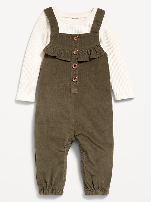 View large product image 1 of 3. Long-Sleeve Cozy-Knit T-Shirt and Corduroy Overalls Set for Baby